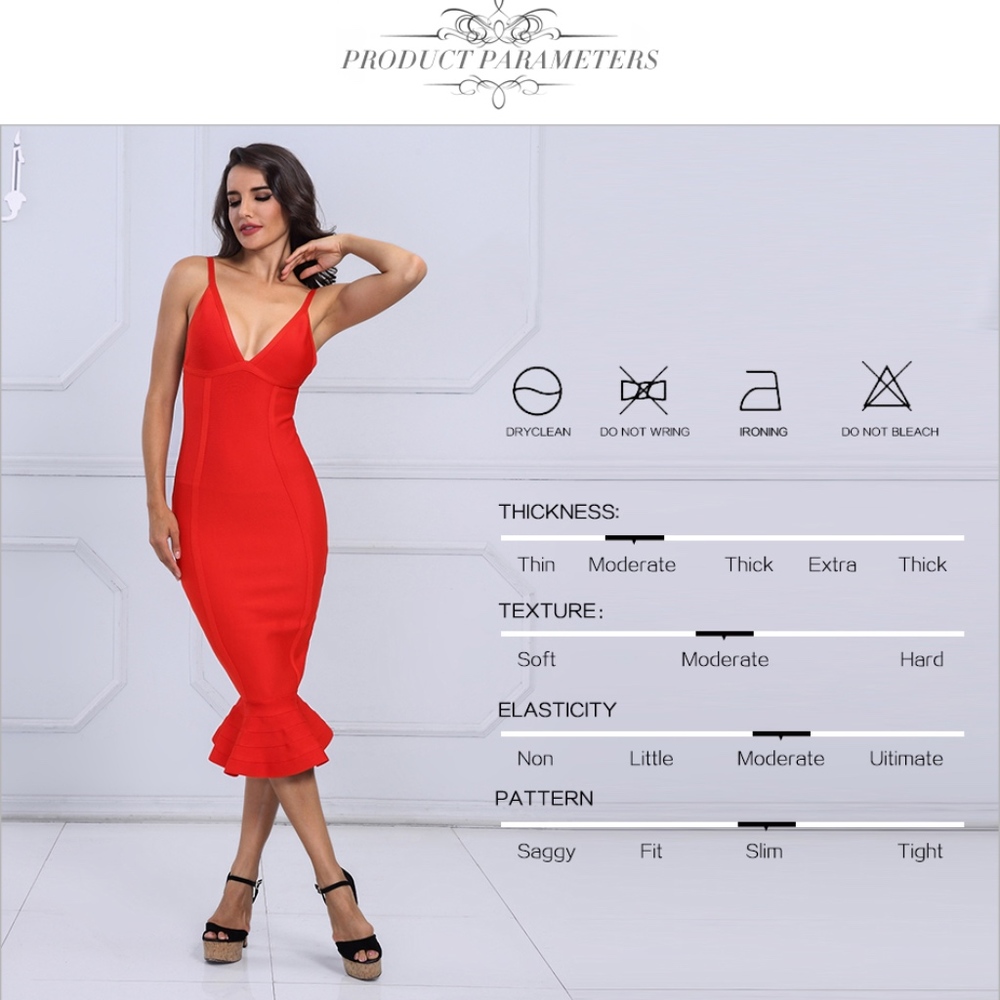 Bandage V-Neck Midi Mermaid Dress in Bright Red - Picture 3 of 13